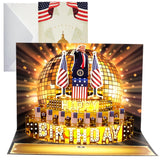 Birthday Card, Talking Donald President Greeting Cards With Real Voice Message & Light For Men And Women, Parents, Couples (Birthday -Golden Cake)