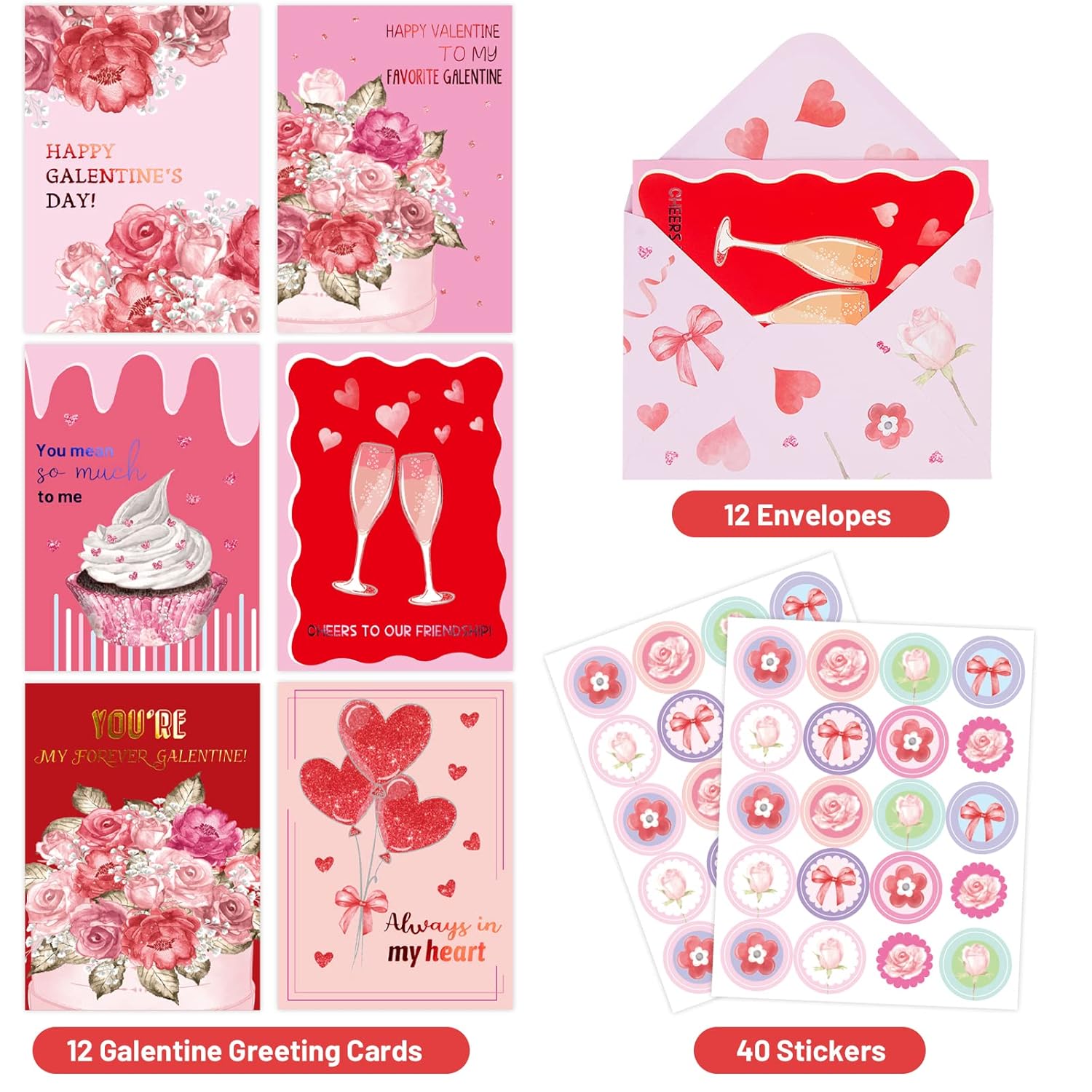 Valentines Cards With Envelopes 12 Galentine Day Cards Blank Inside Foil Embellishment