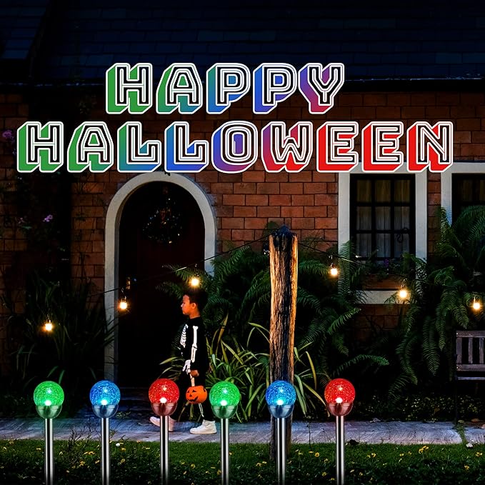 3 Pack Cracked Glass Ball Solar Garden Lights Color Changing Waterproof Pathway Decor