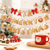 Merry Christmas Banner Gingerbread Christmas Hanging Decoration 3Pcs Gingerbread Theme Garland Banner For Holiday Home Office Fireplace Wall Decor Outdoor Indoor Xmas Party Banner