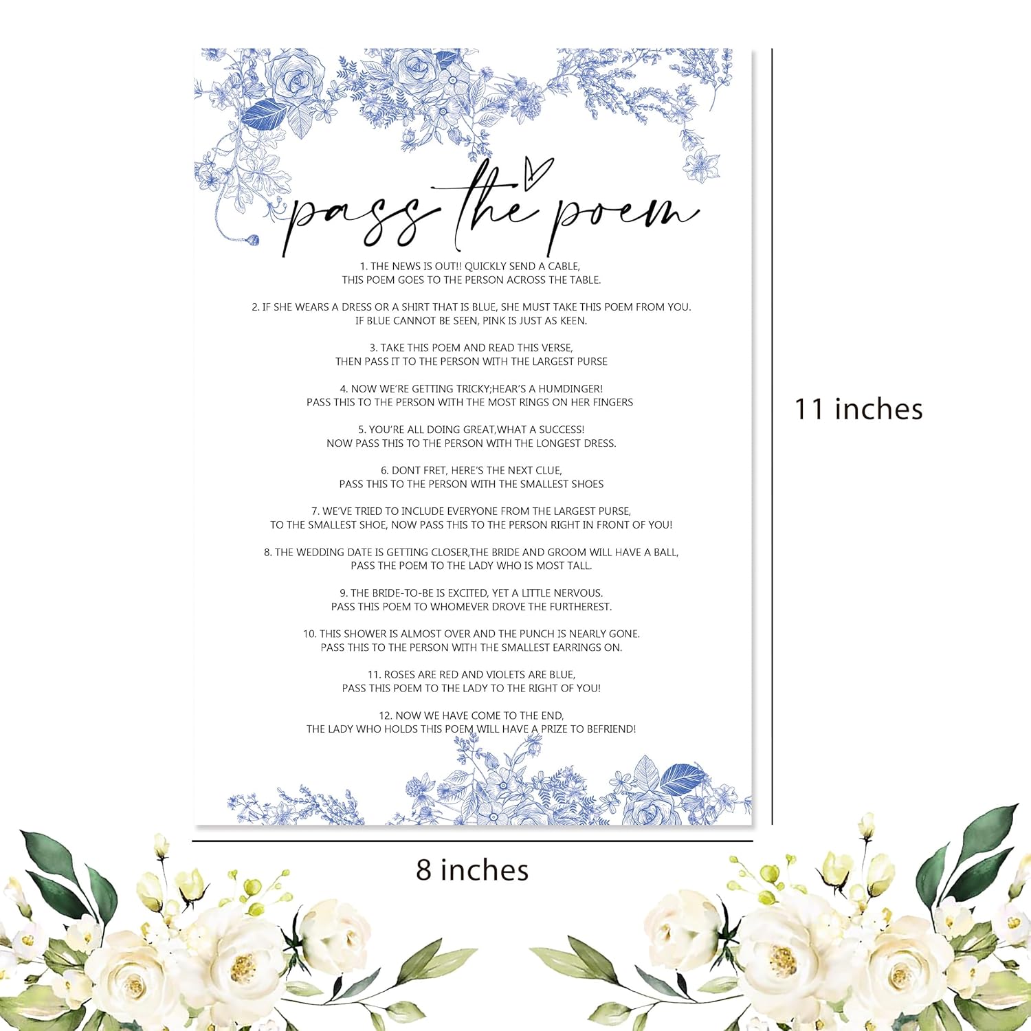 Pass The Poem Bridal Shower Game, Blue Floral Bridal Shower Cards, Wedding Party Game Cards For Guests, Something Blue Before I Do Decorations, Bridal Shower Ideas-Hlyxb04