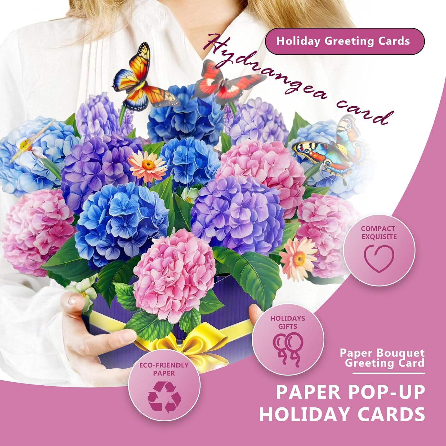 3D Pop-Up Greeting Card 1 Pcs, Birthday Card For Mom With Paper Flowers, Mother'S Day Gift Cards, Handmade Paper Flower Bouquet (Exquisite Hydrangea)