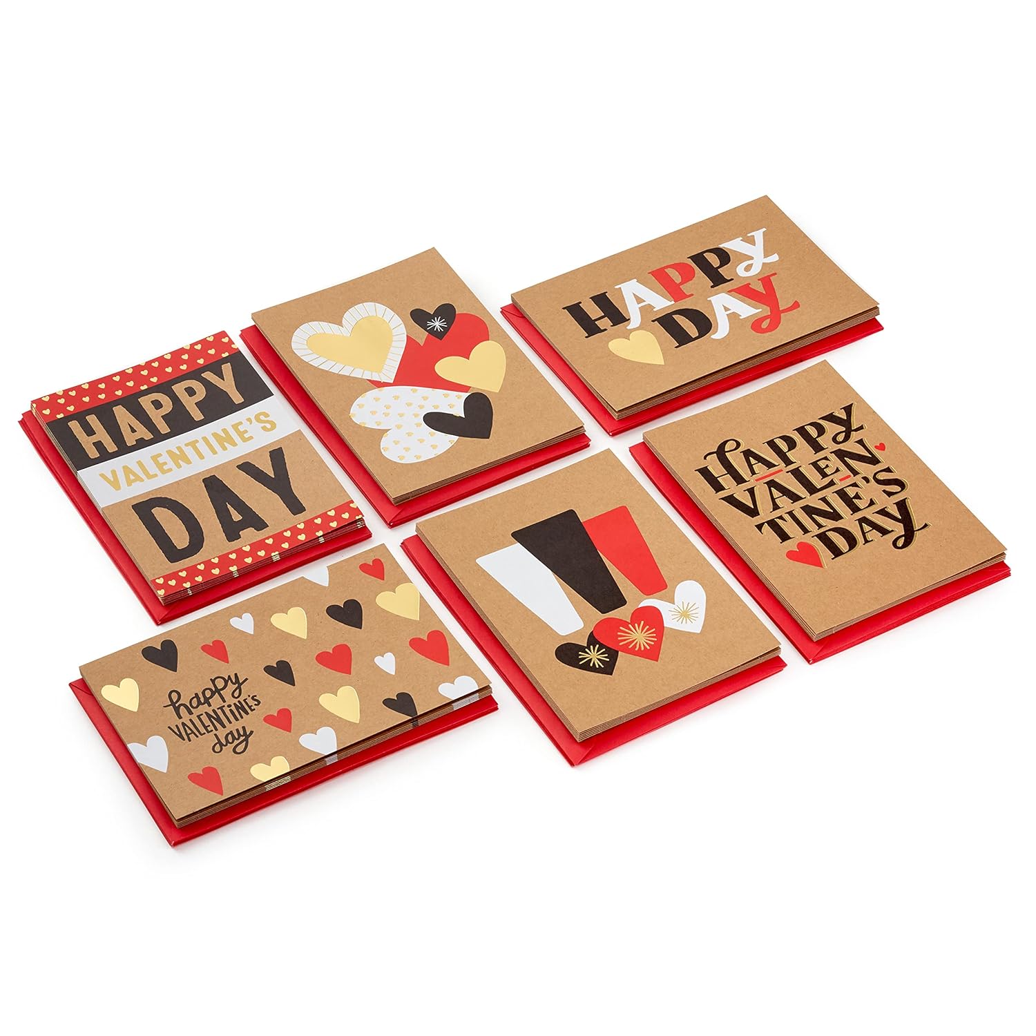 Hallmark Valentines Day Cards Assortment, Gold Foil Kraft (36 Cards and Envelopes)