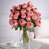 Old Fashioned Artificial Rose Bouquet 20Pcs Silk Fake Rose Flowers Loose Open Rose Arrangement Realistic Faux Floral For Wedding Anniversary Valentine Gift Home Kitchen Decor(Pink)