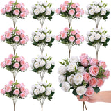 12 Bunches Valentine'S Day 12 In Mini Rose Artificial Flower Wedding Table Centerpieces Artificial Silk Roses Flower 120 Heads White And Pink Fake Bouquet For Bridal Shower Party Decoration