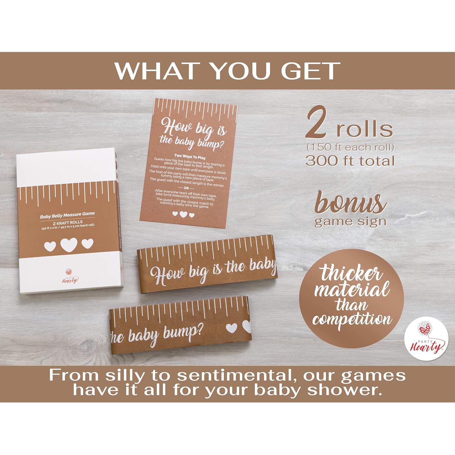 Funny Baby Shower Games For Girl Or Boy Activities, 2 Rolls, 2 Inches X 150 Feet, Kraft Tummy Measure, Fun & Easy Idea