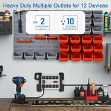 Heavy Duty Metal Surge Protector Power Strip 10 Outlets USB Ports 2700J 5FT Wall Mount Grey