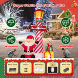 8Ft Christmas Decorations Outdoor Inflatables Giant Santa Claus Stands Under The Lighthouse With Gift Box, Blow Up Built