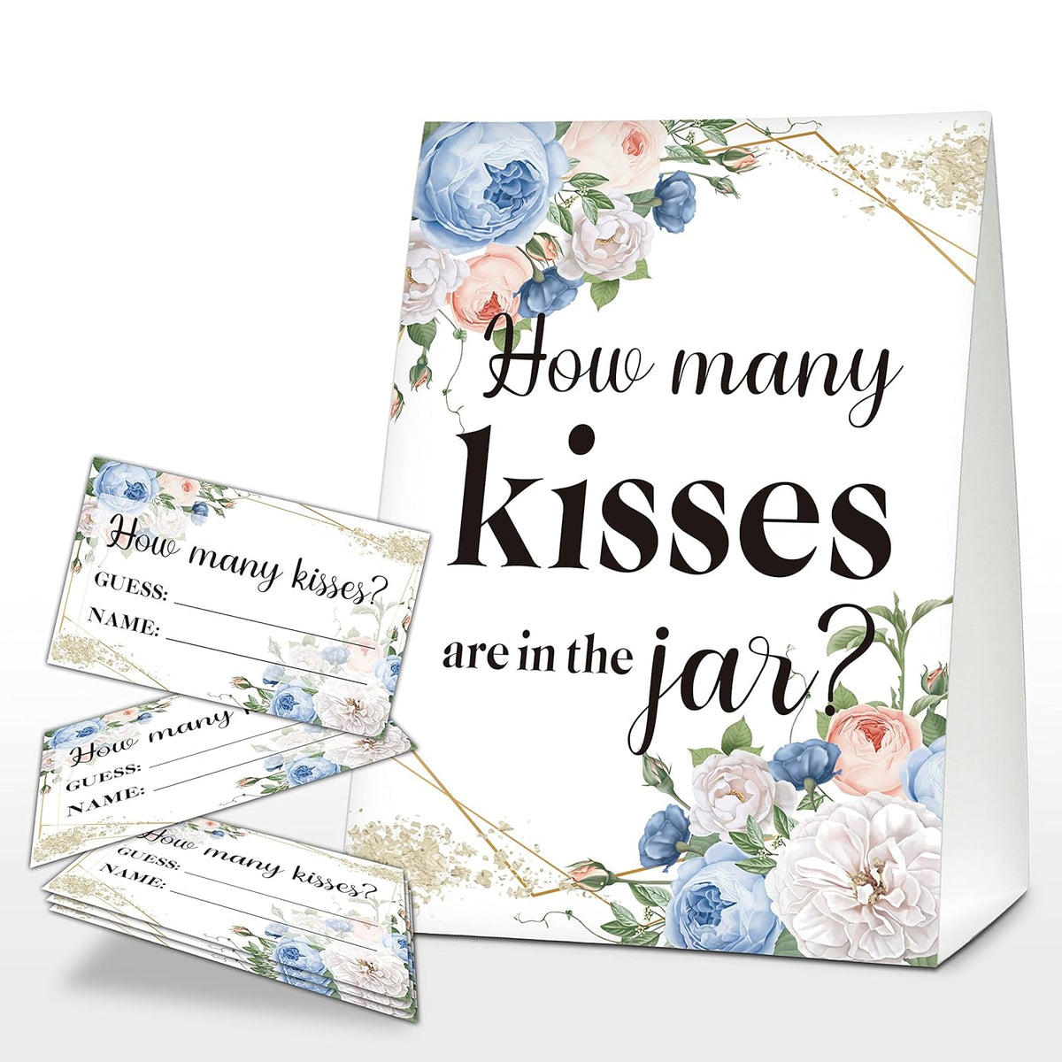 How Many Kisses Are In The Jar Sign, Boho Floral Bridal Shower Game, Geometric Floral Baby Shower Sign & Tickets, Wedding / Engagement Party Supplies Decorations - (1 Sign + 50 Find Cards) - 06
