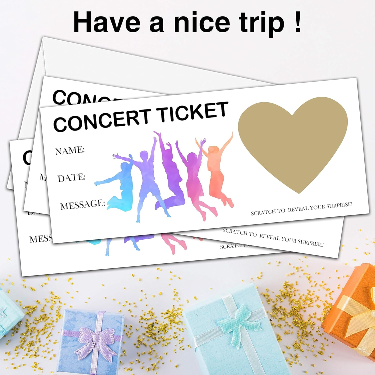 Concert Ticket Scratch Reveal Card?5 Set Make Your Own Diy Gig Ticket, Surprise Reveal Card Gift For Holiday, Christmas, Wedding, Birthday, Anniversary, Party Supply(3.5"X8" Gold)-C012