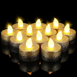 24 Pcs Flameless Led Tea Lights Gold Black Glitter Flickering Fake Led Candles Tealights Battery Operated Romantic Anniversary Decorations Winter Decor For Valentines Wedding Christmas Party