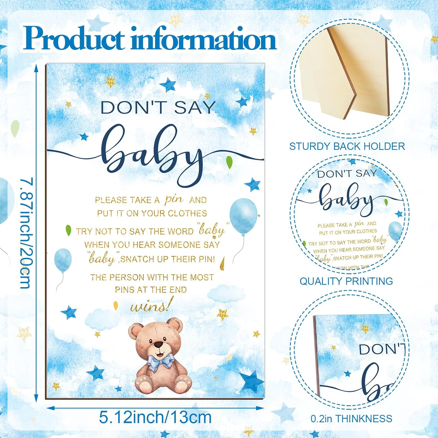321 Blue Theme Bear Baby Shower Decorations Games Bearly Wait Baby Shower Games Wooden Don'T Say Sign Blue Theme Bear Themed Bearly Wait Gender Reveal Birthday Party Decorations Supplies