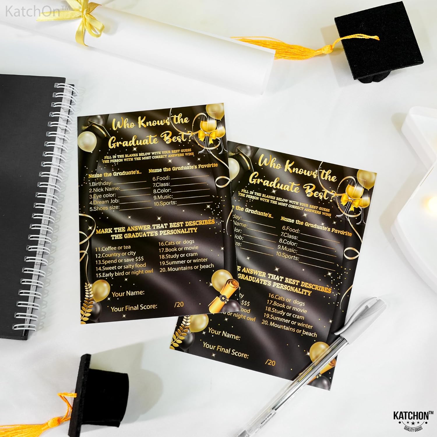 , Black And Gold Who Knows The Graduates Best - Pack Of 36 | Graduation Games For Parties 2025 | Graduation Game Cards, College Party Activities | Grad Party Supplies | Graduation Party Favors