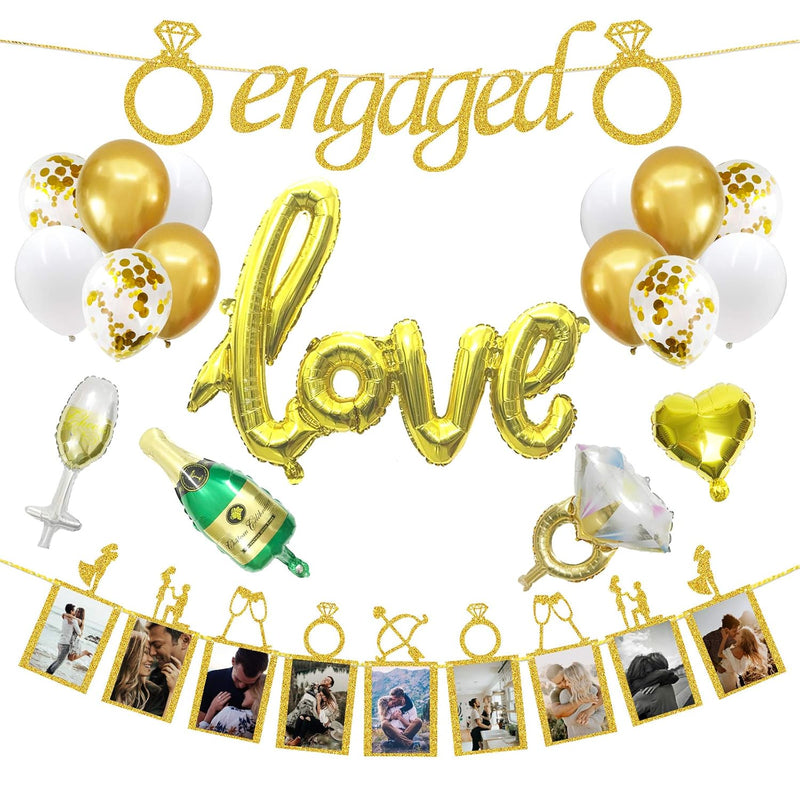 Engagement Wedding Decorations,Gold Engaged Banner, Photo Banner And S