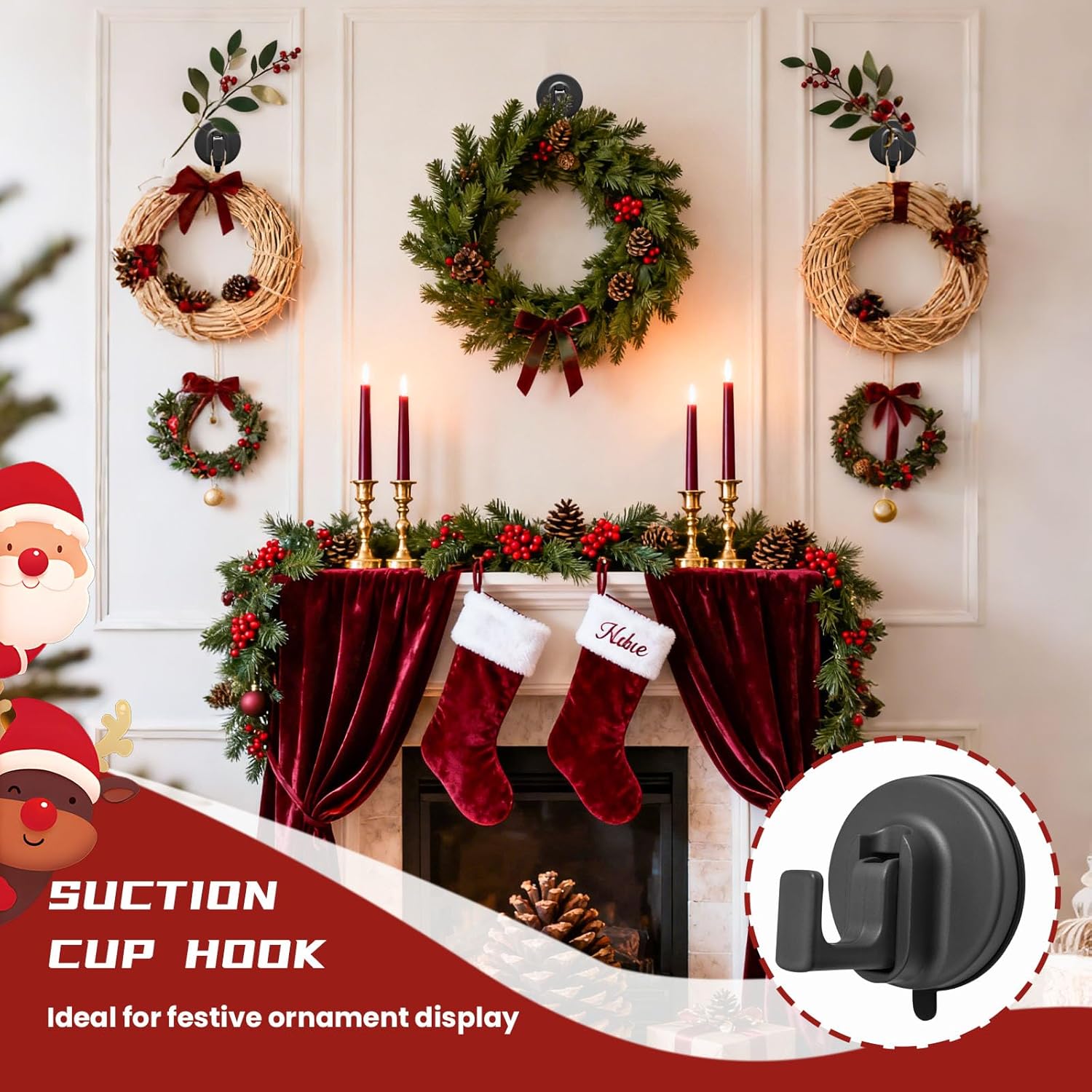 2025 Upgrade Suction Cup Hooks, Suction Cup Hooks For Shower, No Drill Suctioncup Hook For Bathroom Hanging Towels Holder, Hook For Christmas Wreath Decor Thanksgiving, Reusable Strong & Reliable (2)