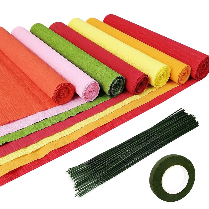 Crepe Paper Flower Diy Kits, 7 Rolls Rainbow Bright Colors Crepe Paper Rolls G