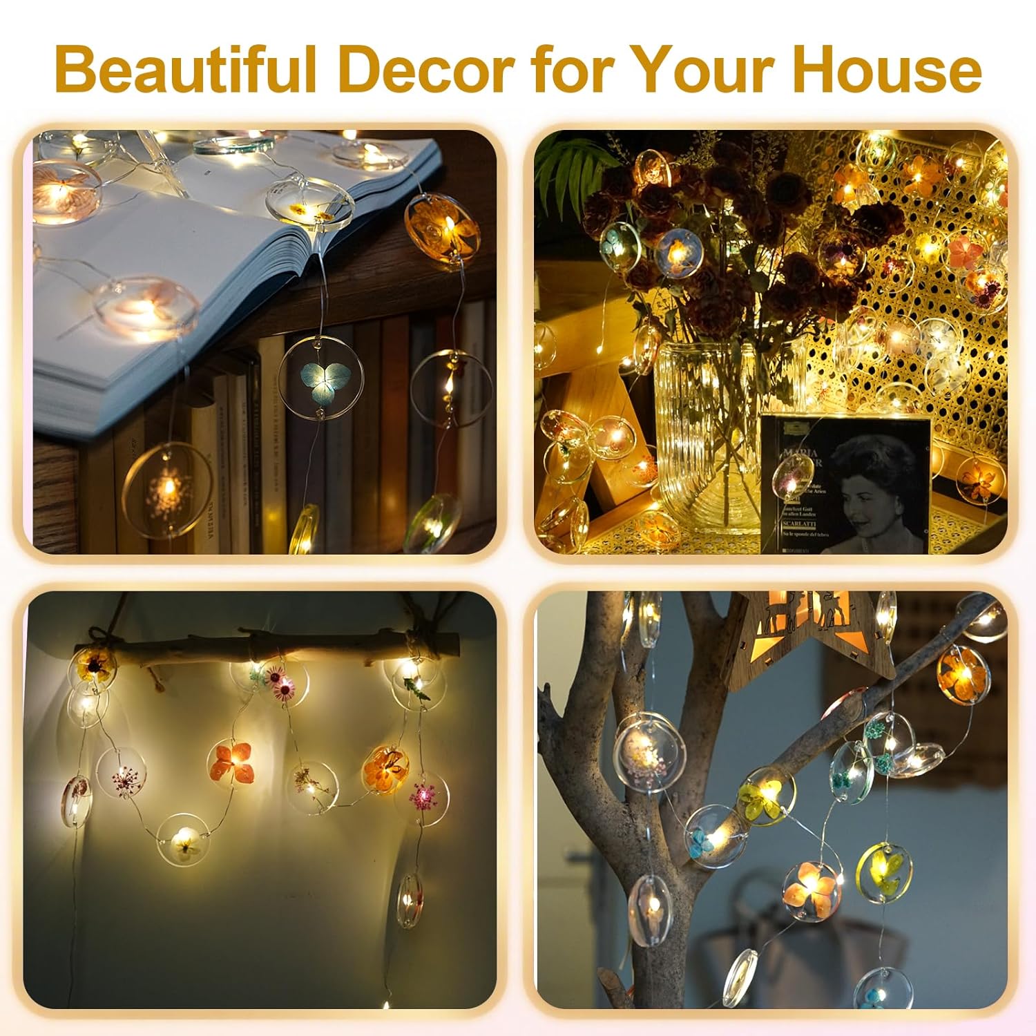 Led Indoor String Lights Baterry Powered 15 Leds String Lights With 14 Dried Flower Discs Fairy Lights For Christmas Bed