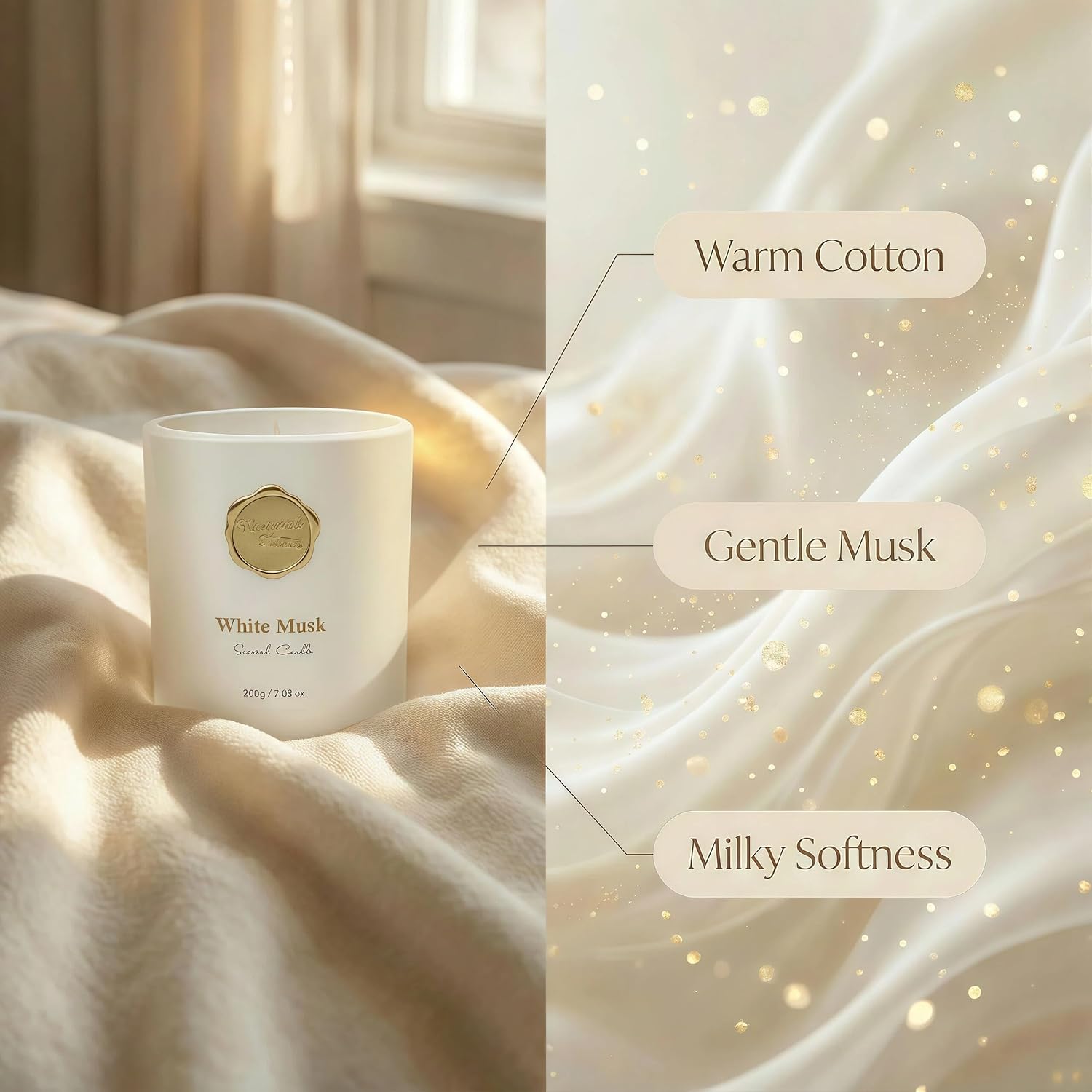 Scented Luxury Candles -Whitemusk-Aromatherapy Jar Candles For Relaxation & Sleep -7 Oz- 45 Hours Clean Burn-Hand-Cast -100% Natural Soy Wax-Ideal Gifts