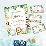Jungle Animal Theme Guess How Many Animal Crackers Baby Shower Game, Safari Theme Party Decoration, 1 Standing Sign And 50 String Card For Baby Shower Supplies