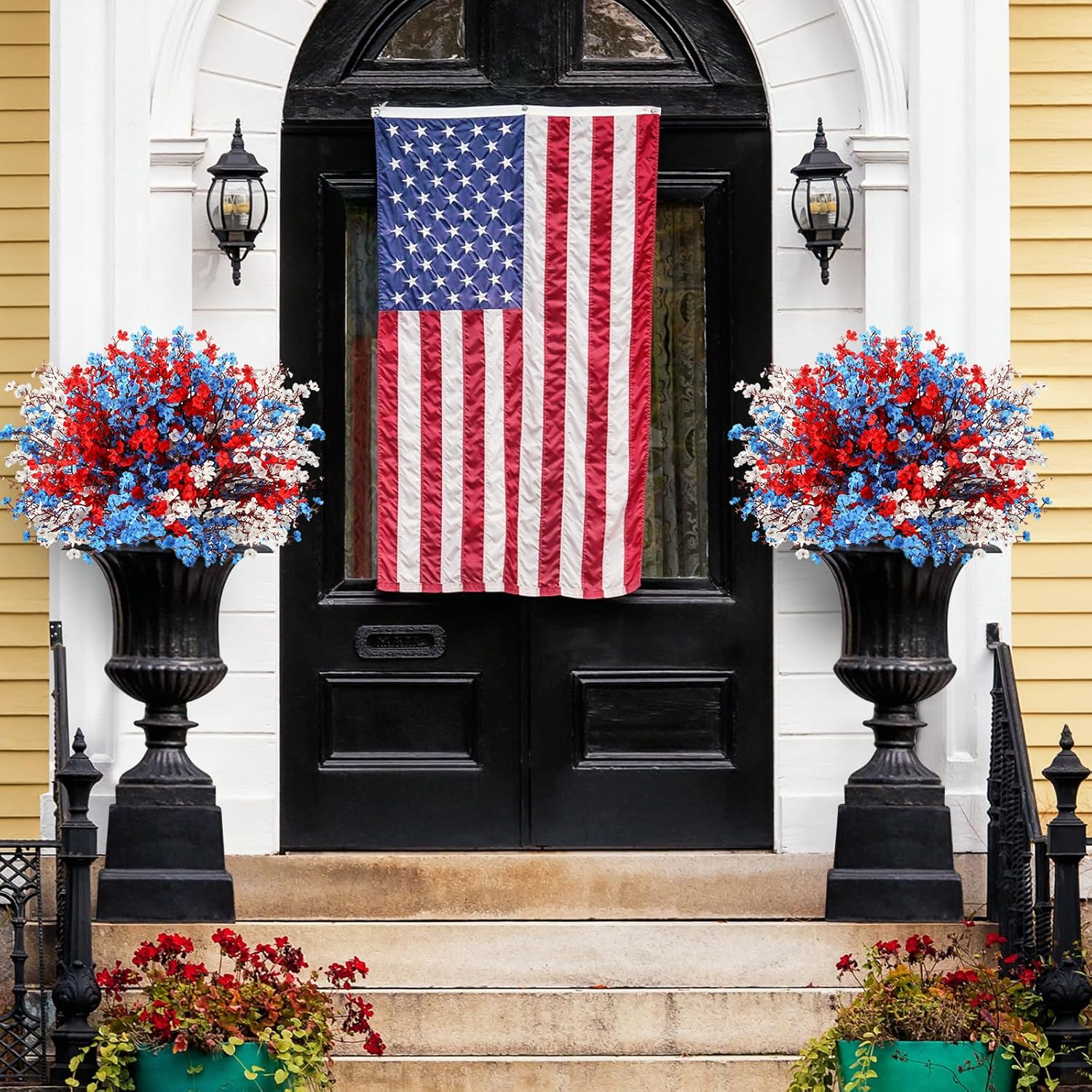24 Pcs Red Blue White Artificial Flowers Patriotic Table Centerpieces Decoration Fake Babys Breath Picks Stems Floral Arrangement For 4Th Of July Veterans Independence Memorial Day Home Outdoor