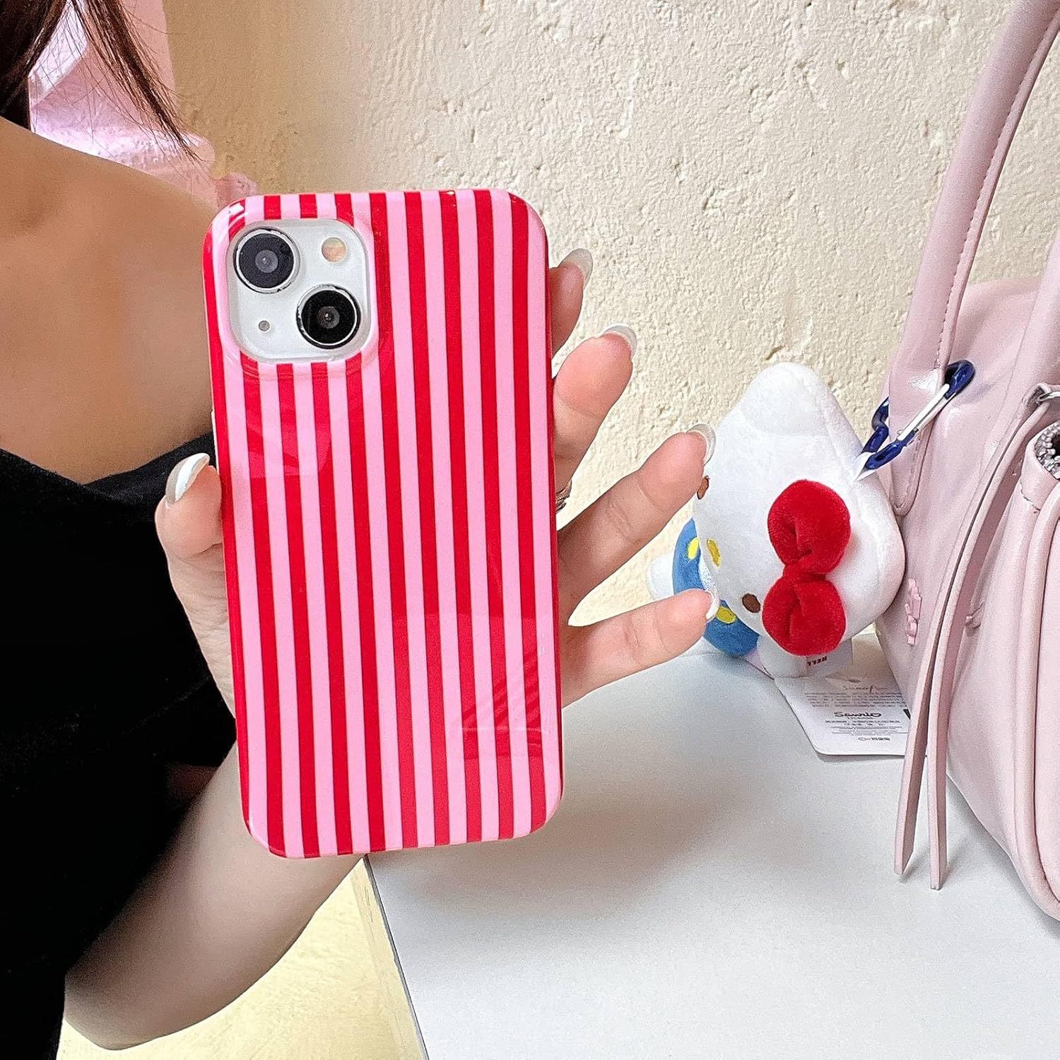 Cute Striped Phone Case Compatible With Iphone 16 Pro 6.3",Aesthetic Trendy Retro Stripe Pattern Chic Pretty Stylish Protective Girls Women Cover For Iphone 16Pro-Red Pink
