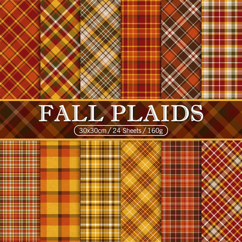 24Pcs Fall Pattern Paper 30X30Cm Autumn Buffalo Plaid Double-Sided Scr