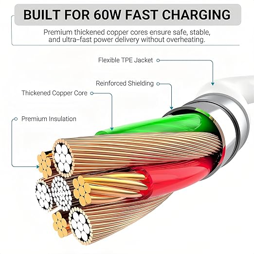 4 Pack USB C to USB C Fast Charging Cable 60W 6FT 10FT Type C Charger for iPhone 17 16 15 MacBook Samsung