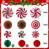 21 Pcs Christmas Candy Hanging Paper Fans Peppermint Christmas Banners Xmas Classroom Ceiling Decorations Tissue Poms Honeycomb Ball Ornaments For Birthday Wall Decor Supplies(Fashion)