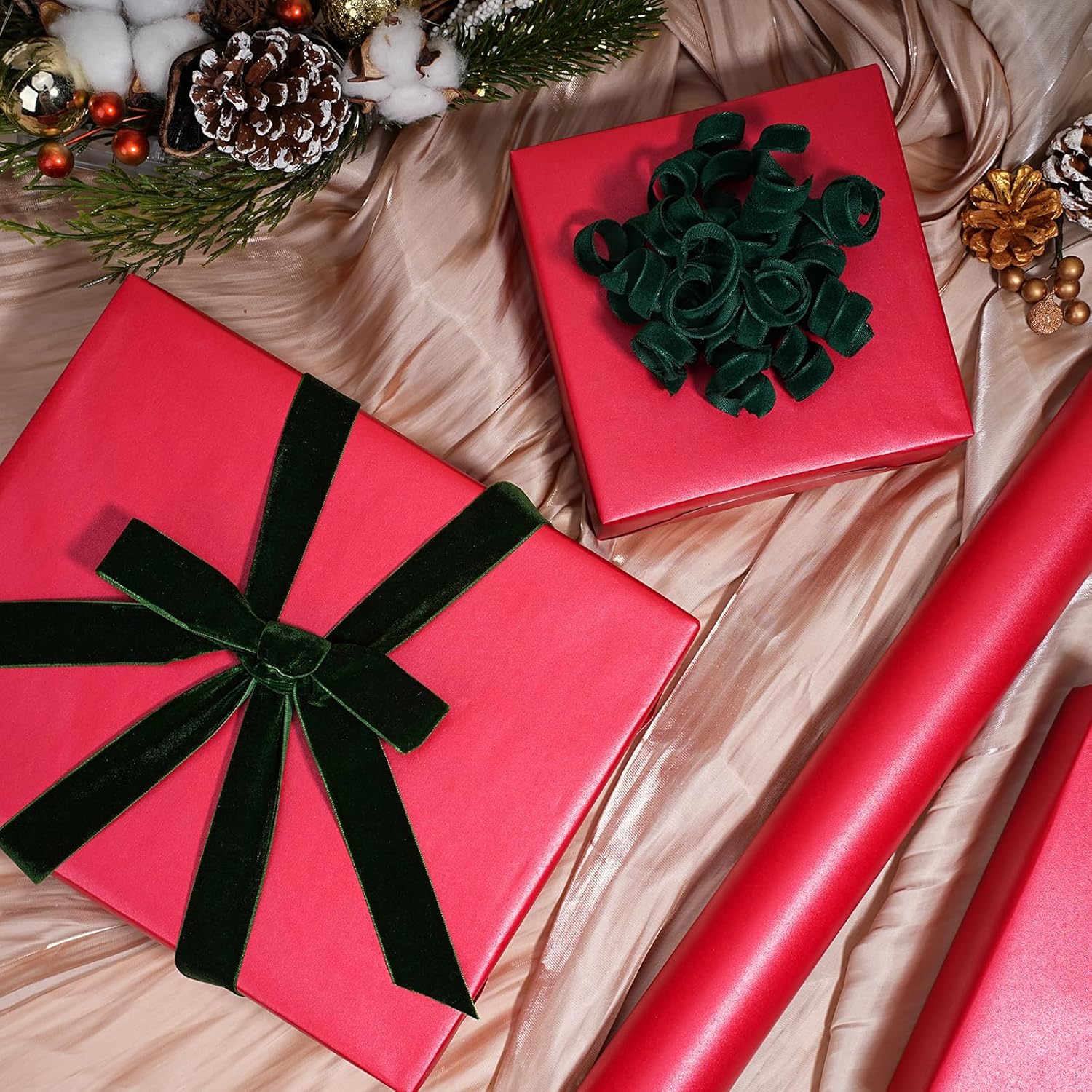 Red Wrapping Paper, Mini Roll-17 Inch X 33 Feet, Wedding Gift Wrap Paper Rolls, Perfect For Holiday, Valentine'S Day, Birthday, Baby Shower Presents