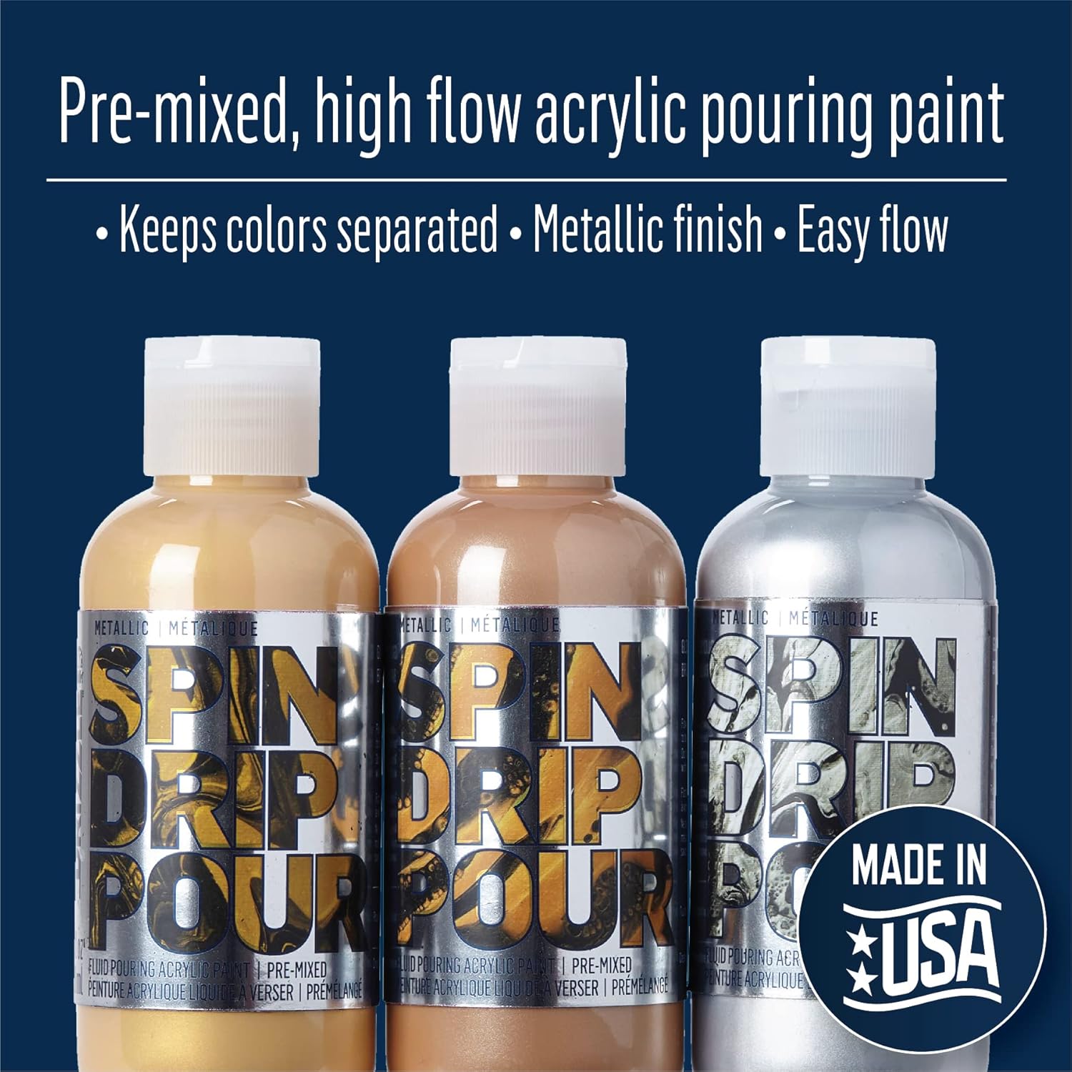 FolkArt Drizzle Metallics Pre-Mixed Acrylic Pouring Paint Set, Mad Metallics Set of 3 Premium High Gloss Finish Fluid Pouring Paints Perfect for Indoor & Outdoor Arts and Crafts Projects, 50417