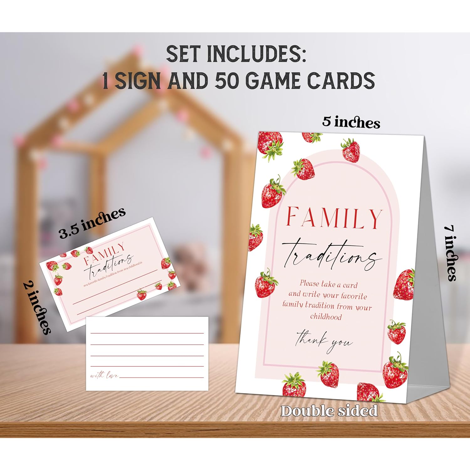Strawberry Baby Shower Decorations - Family Traditions Baby Shower Games, 1 Sign And 50 Cards, Funny Gender Reveal Games For Strawberry Party Activities Supplies, 50 Guests