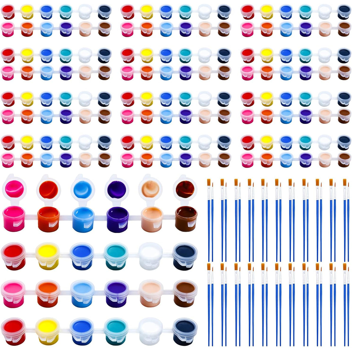 30 Pack Mini Acrylic Paint, 30Pcs 12 Color Washable Acrylic Paint Strips, 30 Flat And 30 Pointed Brushes, Great For Birthday Party Favors Home Painting Arts And Crafts Supplies