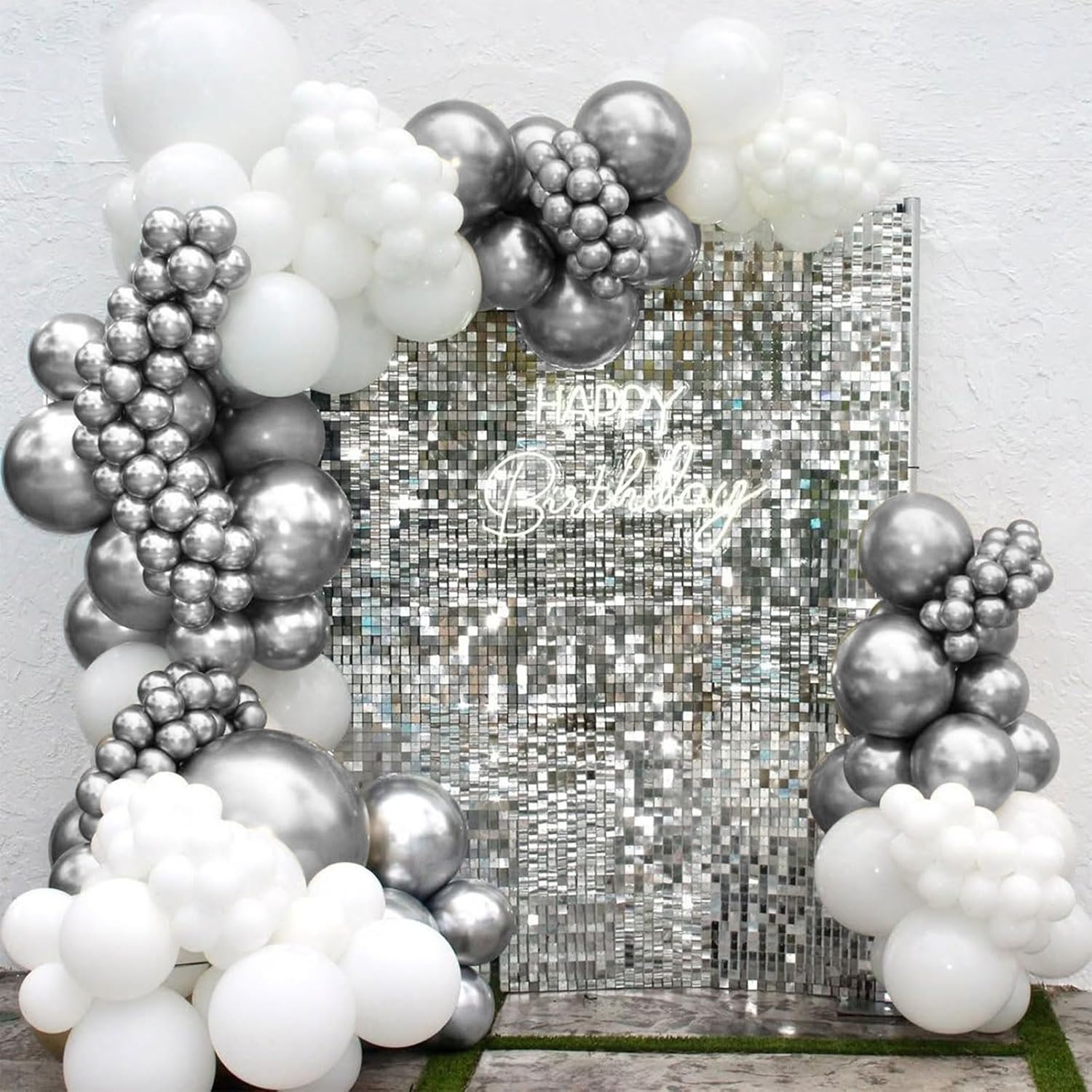 White And Silver Balloons Garland Arch Kit,154Pcs 18/12/10/5Inch White Metallic Silver And Silver Confetti Latex Balloons For Winter Wonderland Wedding Baby Shower Christmas Prom Party Decorations