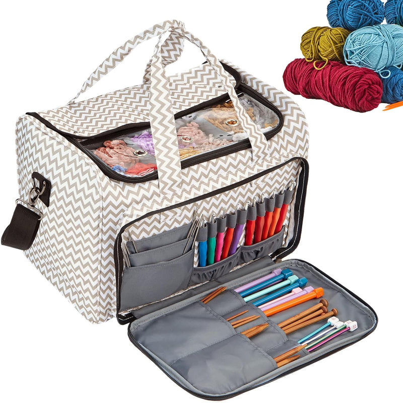 Yarn Storage Bag, Knitting Tote With Removable Inner Dividers, Ripple