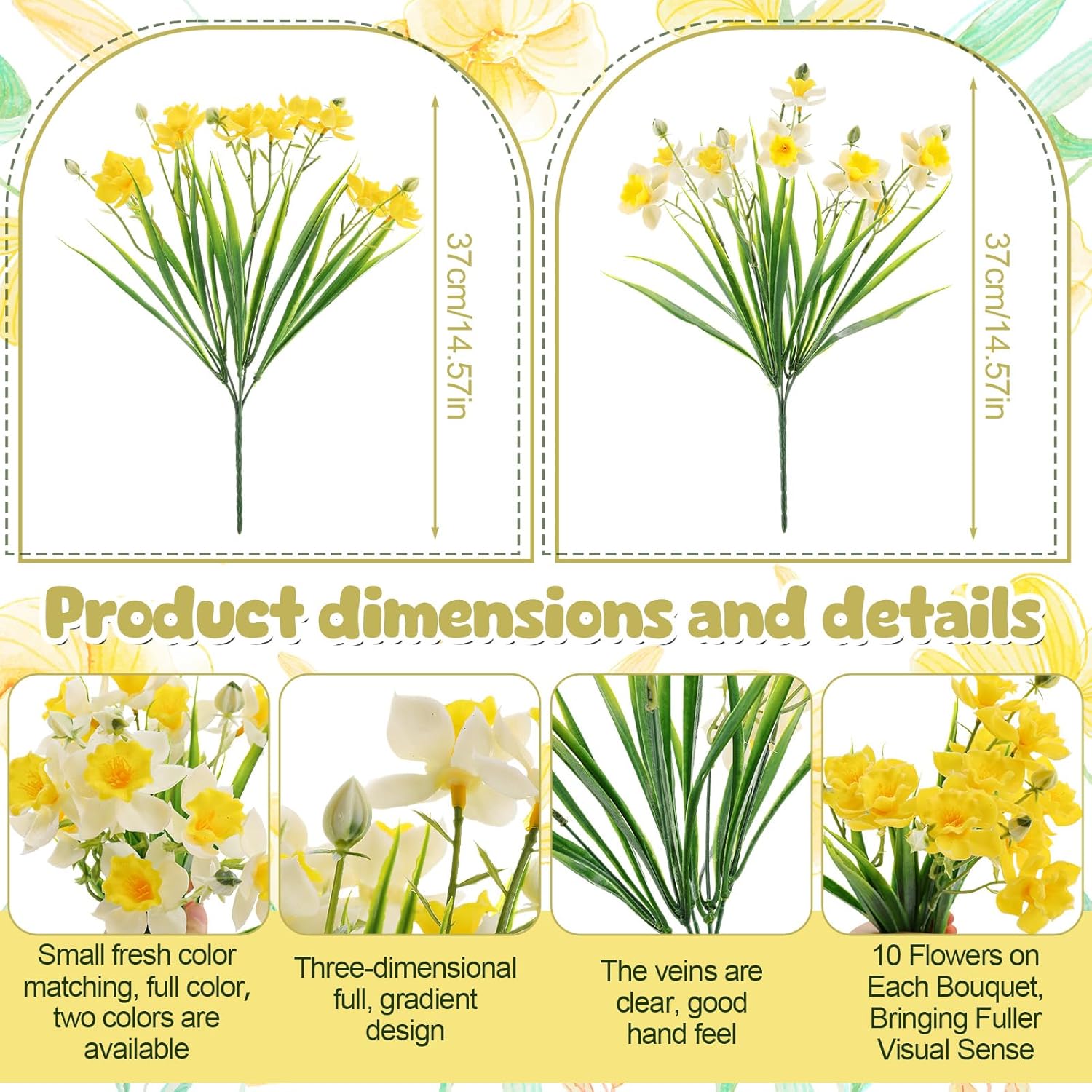 12 Pack Artificial Daffodils Fake Silk Narcissus Flowers Uv Resistant Indoor Outdoor Home Decor Realistic Yellow White Bouquet For Wedding Centerpiece