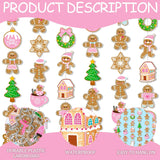 Gingerbread Theme Garlands Pink Christmas Decorations Girls 8Pcs Gingerbread House Xmas Tree Paper Garland Banners Christmas Party Supplies For Winter Holiday Birthday Wall Door Ceiling Decor
