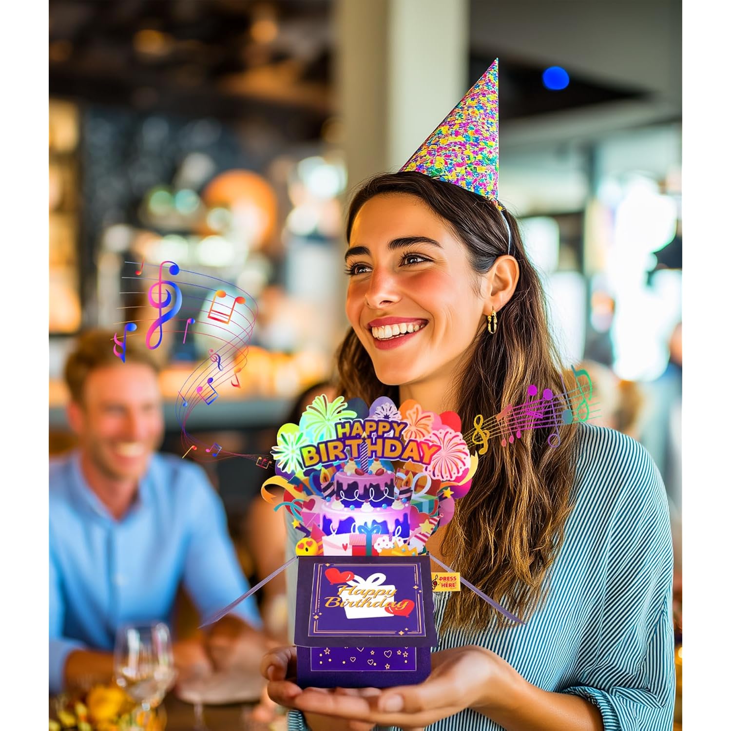 3D Musical Birthday Card With Lights – Pop Up Gift Box Design, Plays “Happy Birthday” Song, Includes Envelope And Note Cards – Fun Greeting For Kids, Adults, Friends