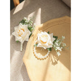 Champagne Corsage And Boutonniere Set, Rose Boutonniere For Men Wedding, Prom Artificial Flower Wrist Corsage Bracelets, Homecoming Corsage Wristlet, Flowers Accessories Prom Suit Decorations