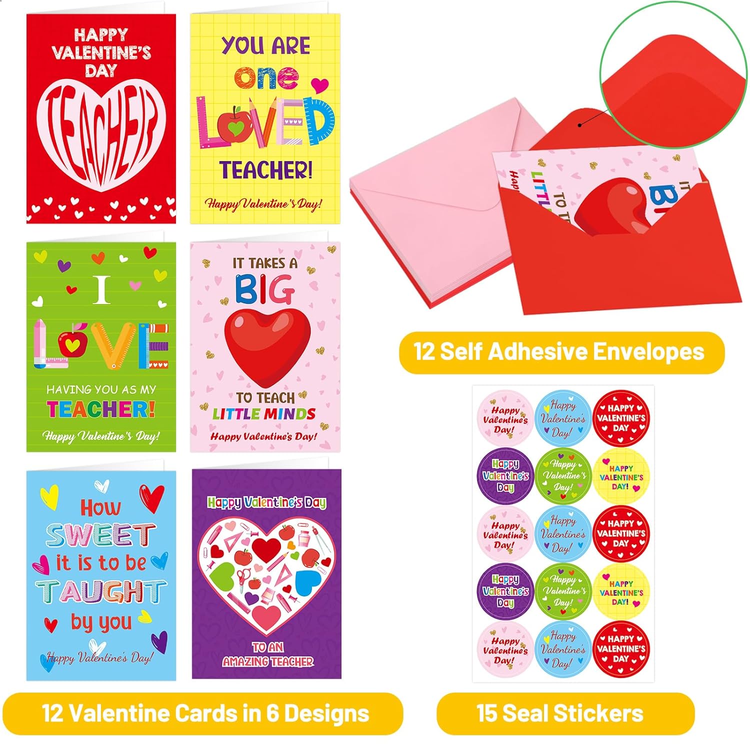 Valentines Day Cards For Teachers Happy Valentine Teacher Appreciation Card With Envelopes For Holiday Thank You Supplies 12Pcs
