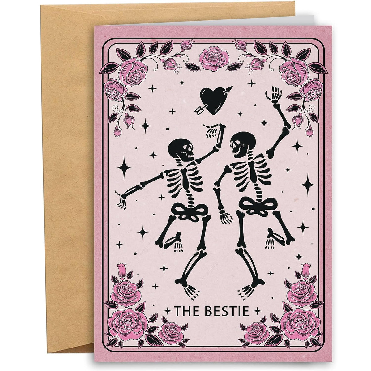 Spooky Skeleton Bestie Birthday Card, Halloween Birthday Card For Bestie Bff, Tarot Themed Friendship Cards For Women Friends, Gothic Galentine'S Day Cards Gift