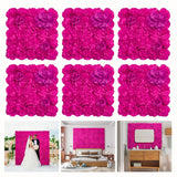 Flower Wall Backdrop 6 Piece Of 16.5X16.5 Inch Artificial Floral Wall Panel Faux Silk Rose Wall Decor Ideal For Wedding Celebrations, Festive Party Backdrops, And Home Decor-Barbie Pink