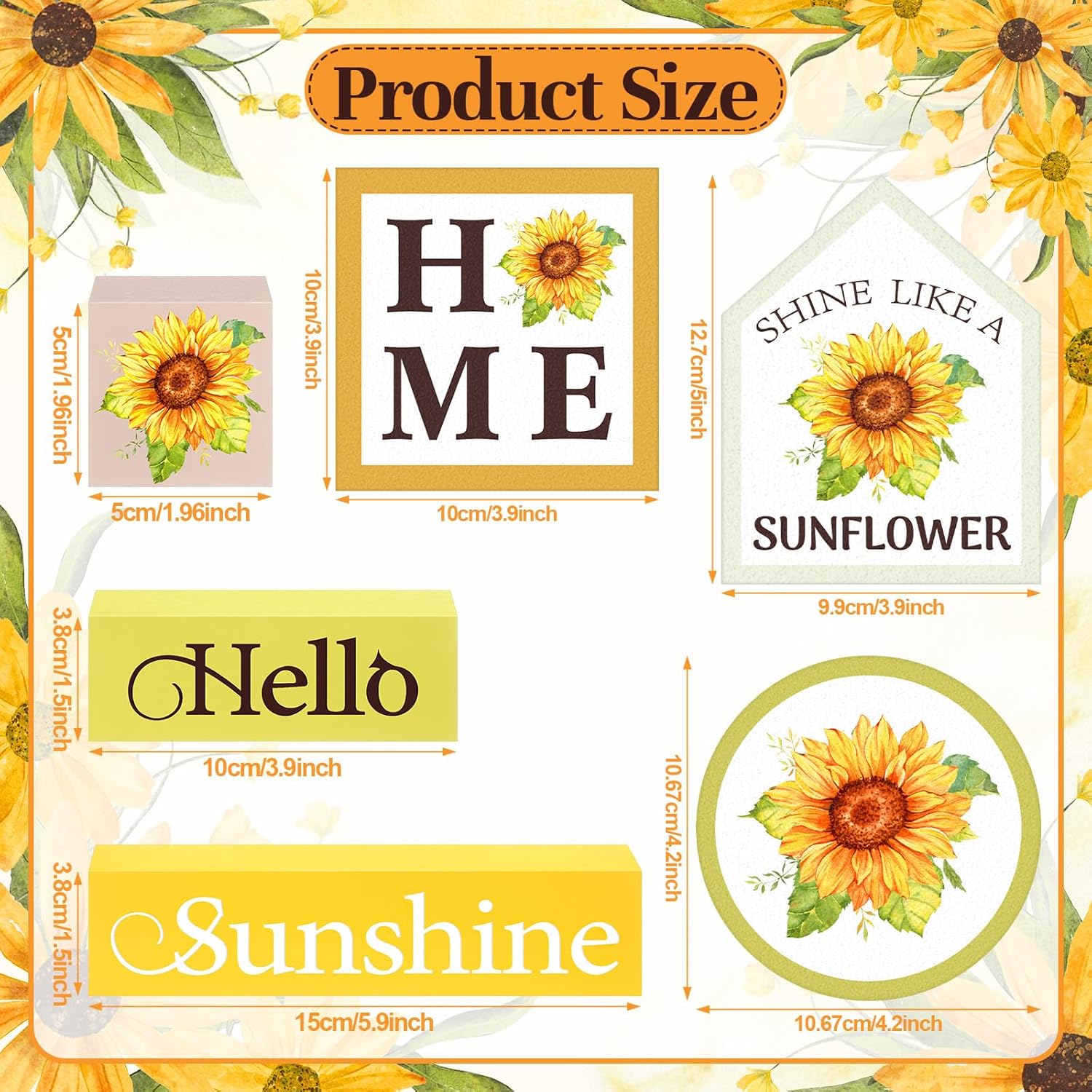 7 Pcs Sunflower Wooden Table Decorations, Farmhouse Tiered Tray Decor Rustic, Wood Block Signs Table Centerpieces Bead Garland For Kitchen Tabletop Housewarming