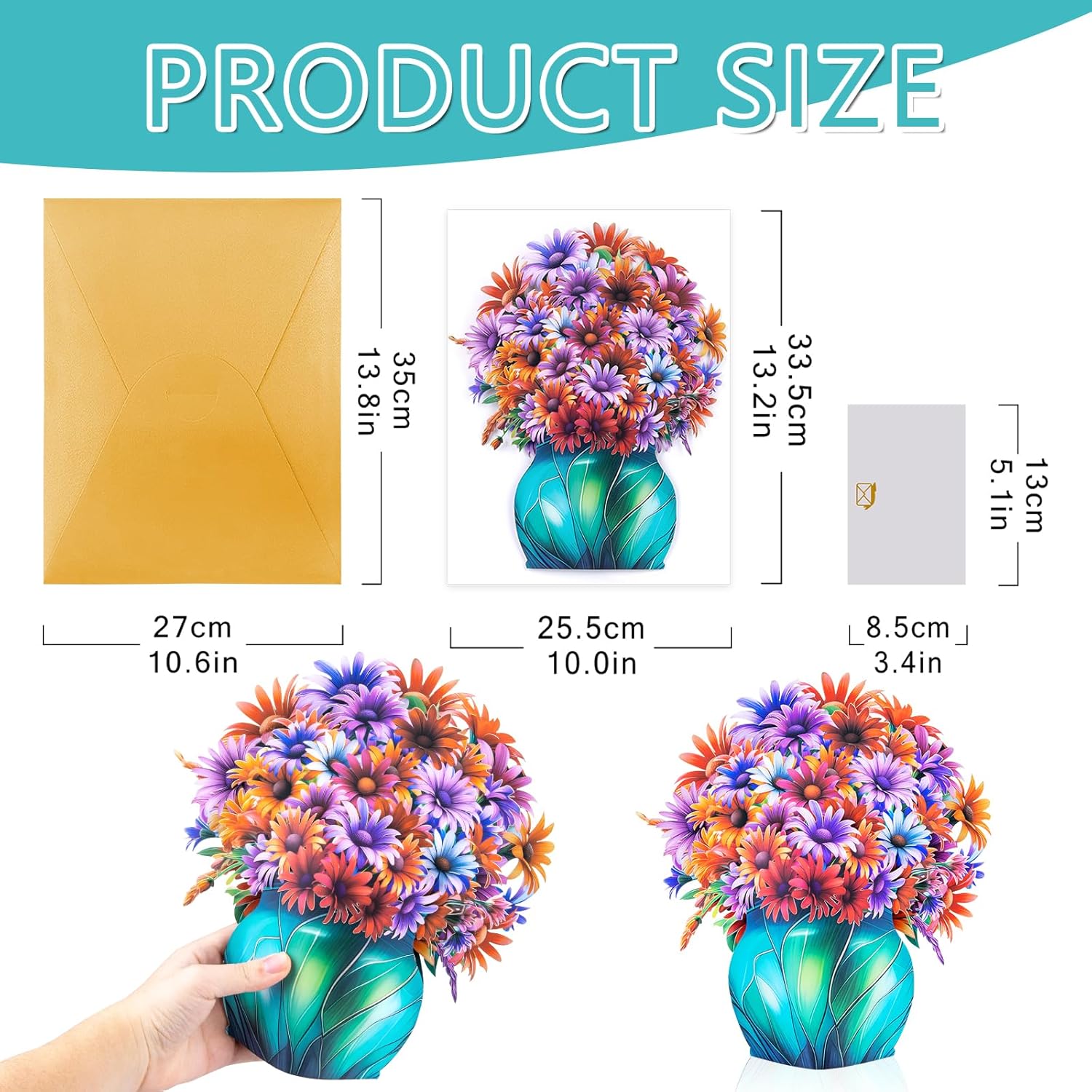 African Daisy Vase Pop Up 13 Inch Paper Flower Bouquet Greeting Card With Blank Note & Envelope, Ideal Gift For Celebrating Love, Holiday, Birthday, Anniversary, Mother'S Day, Housewarming, Wedding
