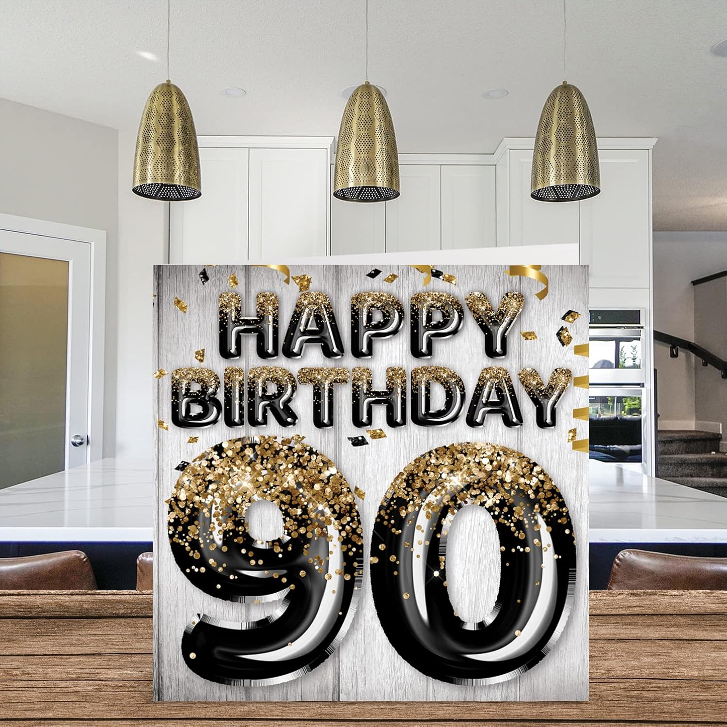 90Th Birthday Card For Men - Black & Gold Glitter Balloons - Happy Birthday Cards For 90 Year Old Man Dad Papa Pop Pops Great Grandpa Gran, 5.7 X 5.7 Inch Ninety Ninetieth Greeting Cards Gift