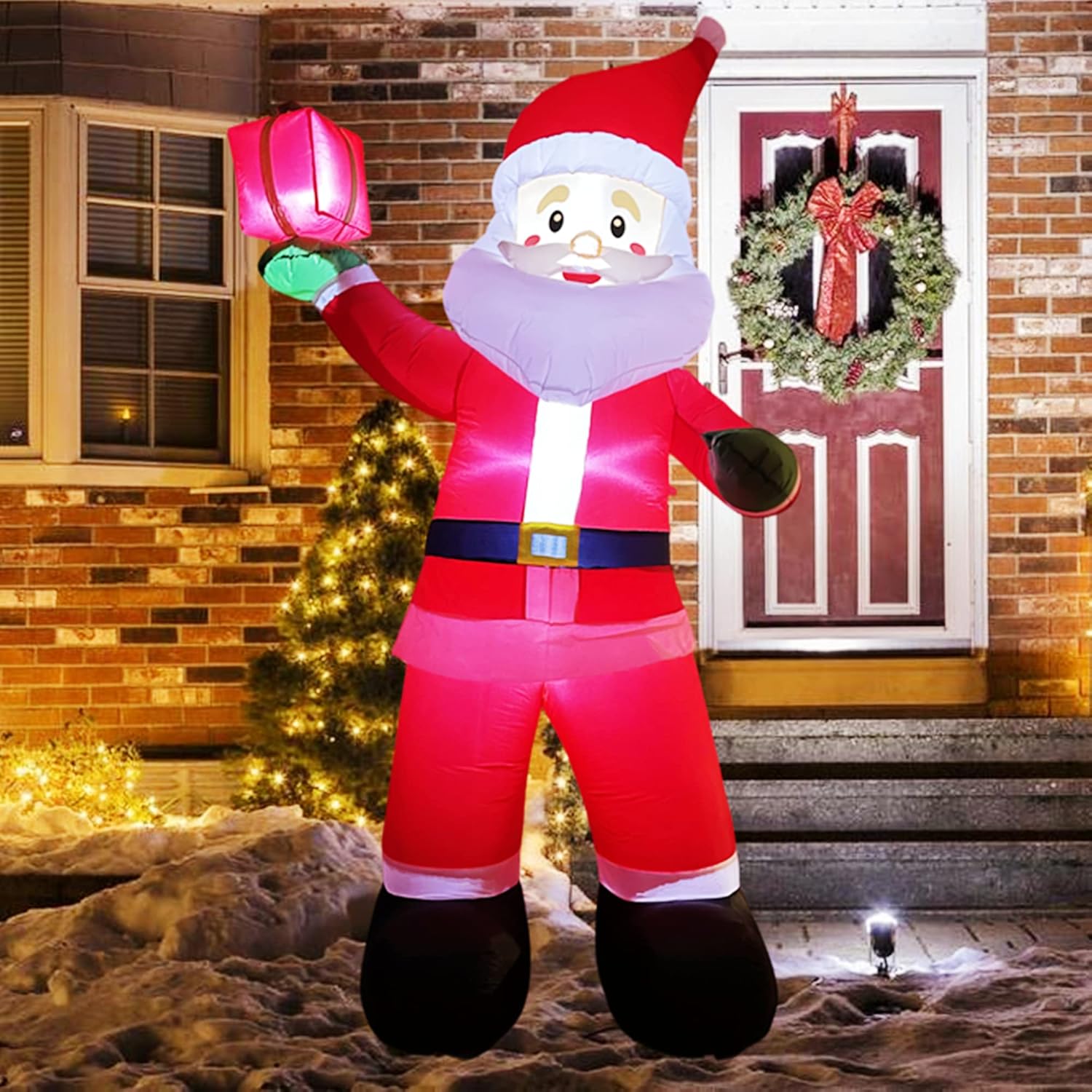 Christmas Inflatable Santa Claus 8 Ft, Giant Christmas Inflatables Outdoor Decoration Blow Up, Build-In Led Lighted Sant