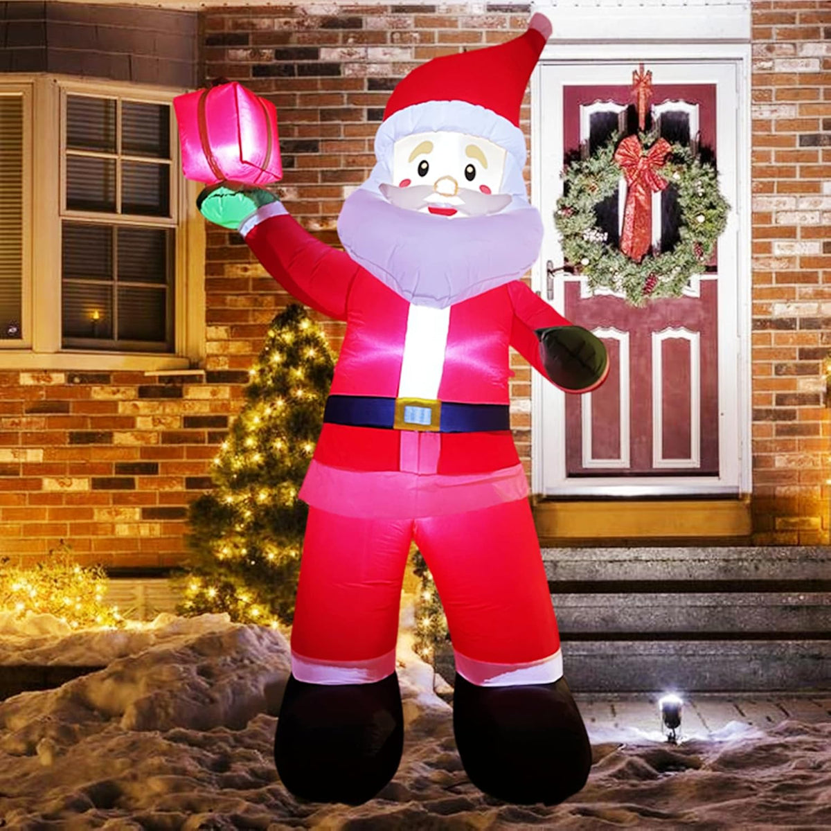 Christmas Inflatable Santa Claus 8 Ft, Giant Christmas Inflatables Outdoor Decoration Blow Up, Build-In Led Lighted Sant
