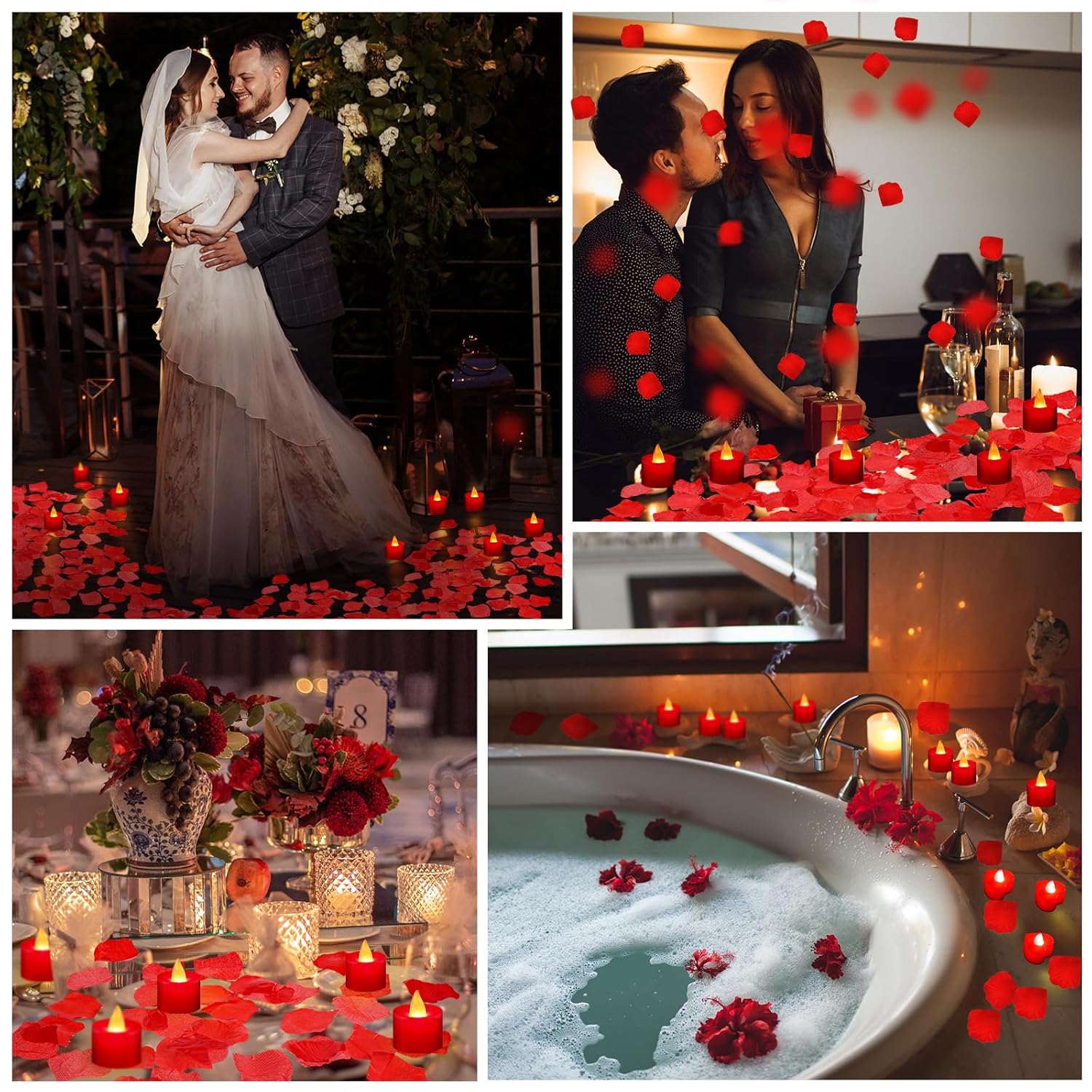 6000 Pcs Artificial Rose Petals With 72 Pcs Flameless Led Candles Romantic Decorations Fake Candles Anniversary Decorations For Valentine'S Day Wedding Night(Red)