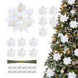 White Christmas Ornaments - 12Pcs Poinsettias Artificial Flowers,White Ornaments For Christmas Tree Decorations,Glitter Poinsettia Decorations Xmas Flower Picks