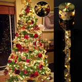 Gold Warm Ribbon Lights 32Ft 100 Led Christmas Tree Decorations Battery Powered String Lights Copper Wire Ribbon Bows Li