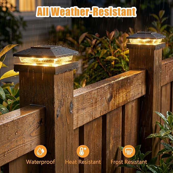 4 Pack Solar Post Cap Lights 16 LED Waterproof Fence Deck Lights for 4x4 Posts